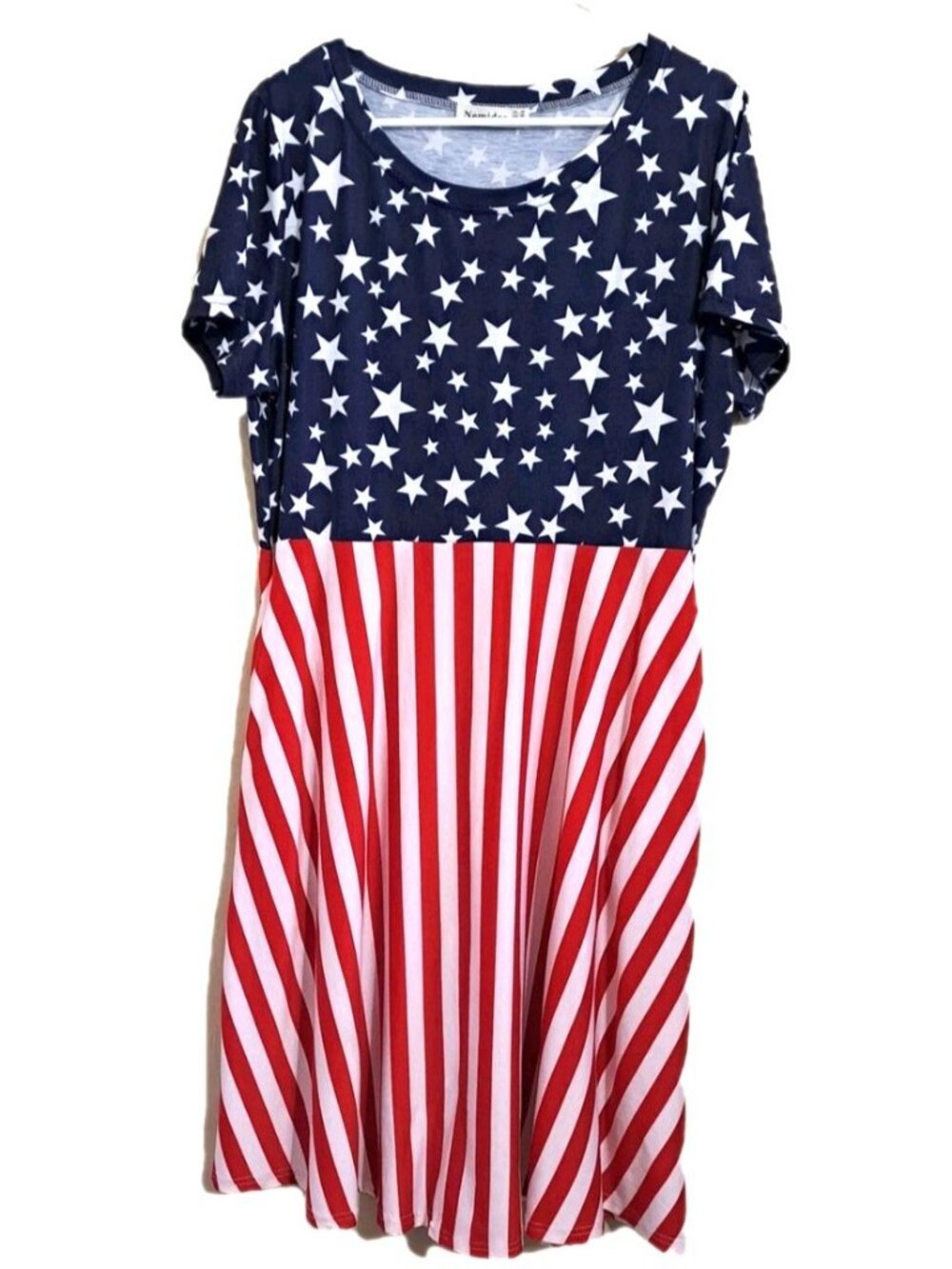 Nemidor Women's XL (16) Stars & Stripes Short Sleeve Midi Dress No Fabric Tag